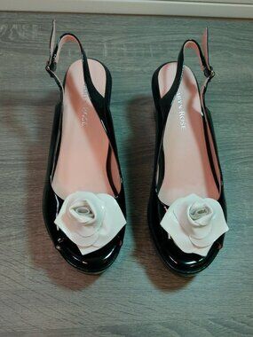 Taryn Rose Shae Cordovan Patent Leather Wedge Slingbacks Size 7M